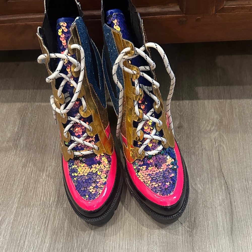 Cape Robbin Multicolor Sequin Lace-Up Boots